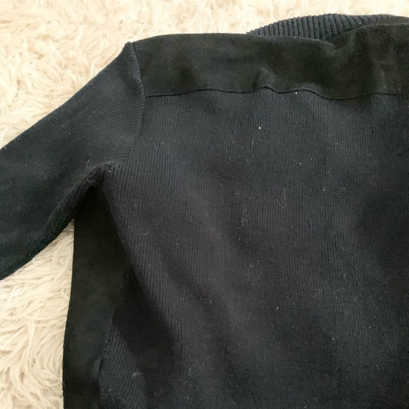 Elemental Stretch | Black Leather Front Knit XL Jacket Coat - Picture 9 of 10